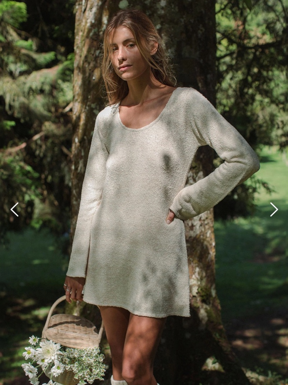 Women's Long Sleeve Cream Knit Mini Dress